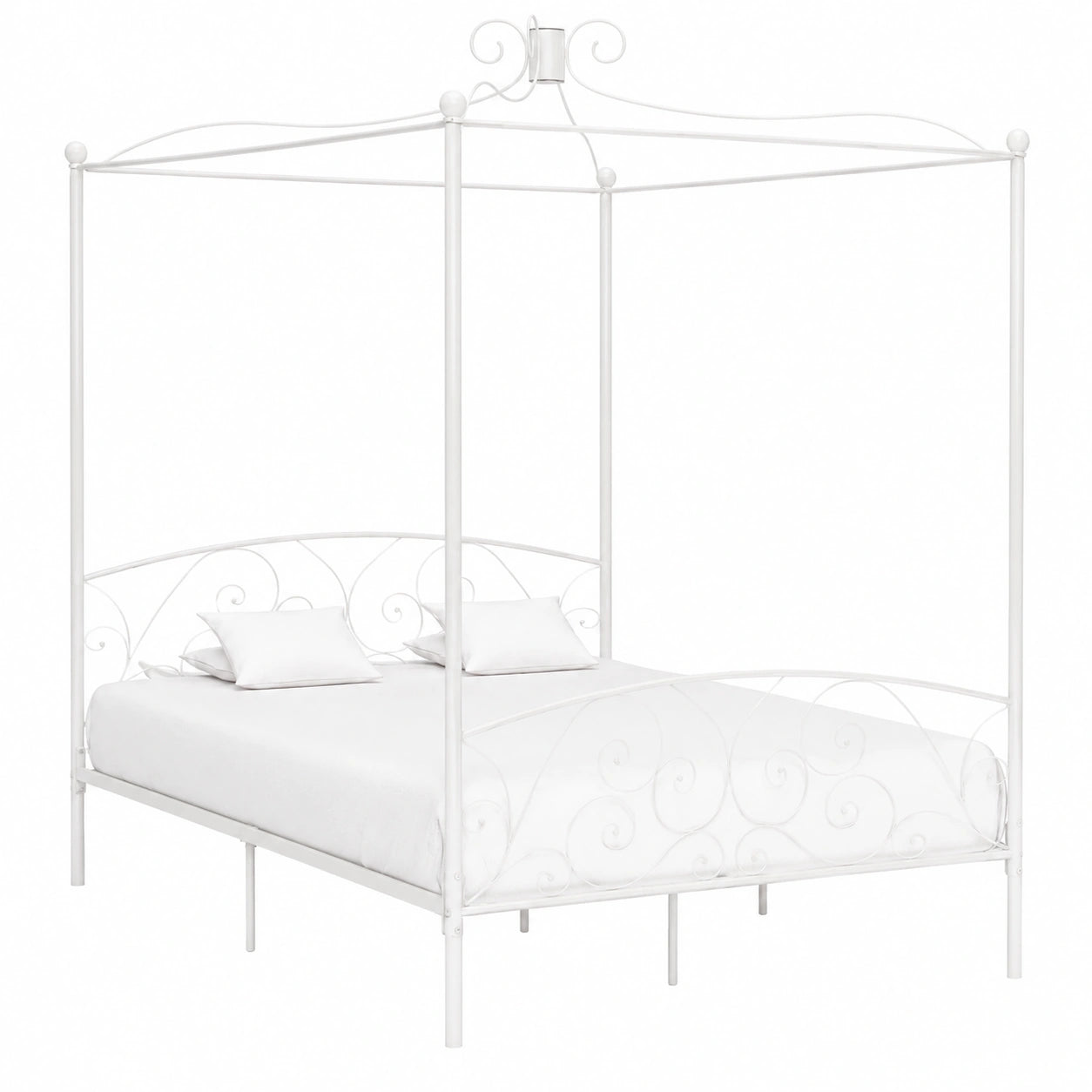 Cama con Dosel de Metal Blanco 180x200 cm, Diseño Elegante y Robusto