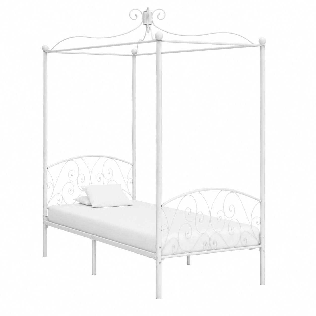 Cama Dosel Blanca de Metal 90x200 cm para Dormitorio