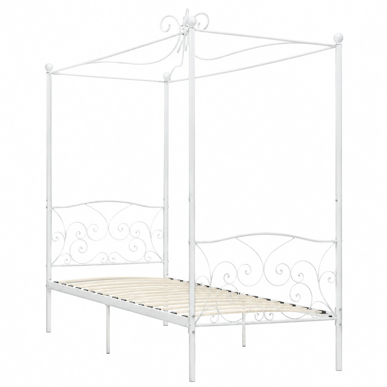 Cama con Dosel de Metal 90x200 cm Blanca, Estructura Robusta y Duradera