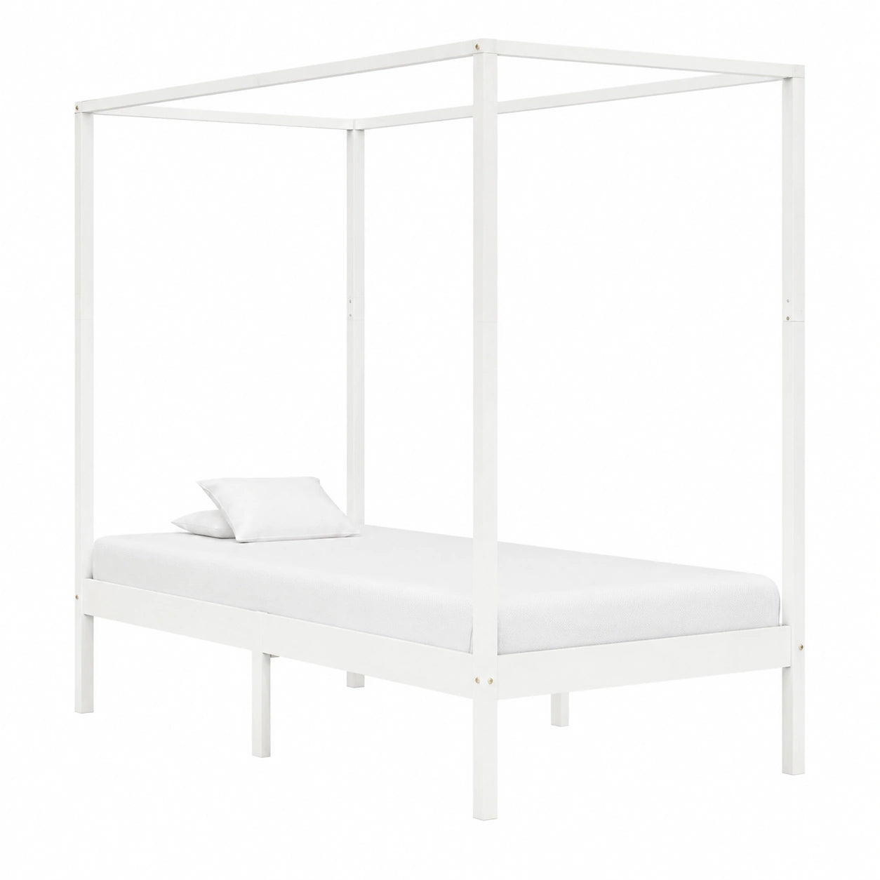 Cama con Dosel de Madera Maciza Blanca 100x200 cm - Sin Colchón