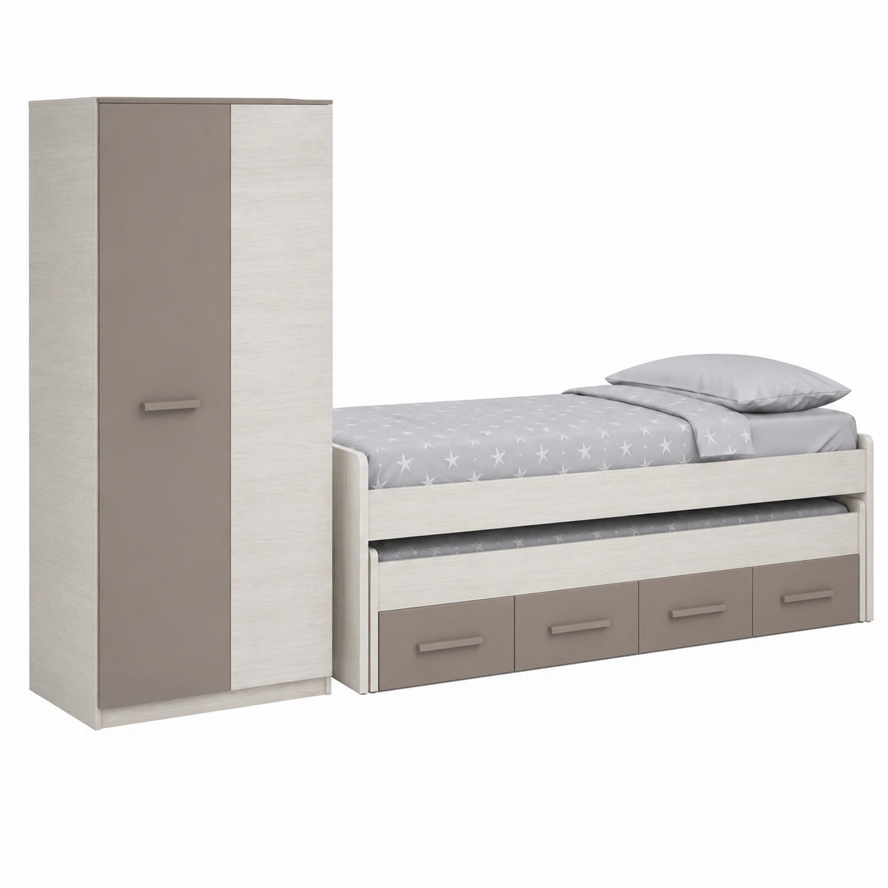 Conjunto de Dormitorio Juvenil Ares en Blanco Alpes y Basalto