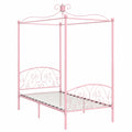 Cama Doble con Dosel de Metal Rosa y Cabecero Tapizado 100x200 cm