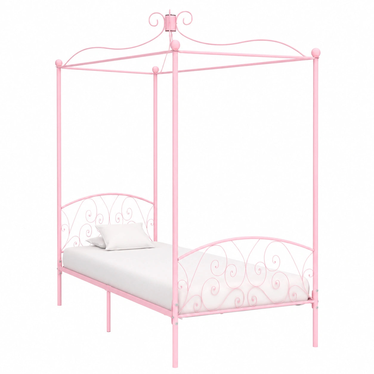 Cama Dosel de Metal Rosa 100x200 cm con Base Sólida