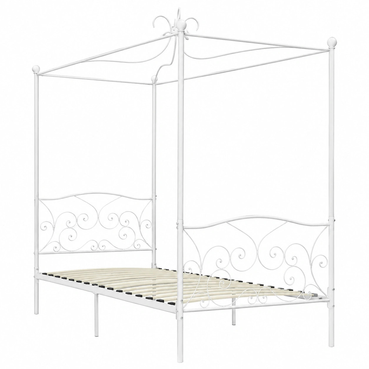 Cama con Dosel de Metal Blanca 100x200cm para Decoración Interior
