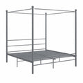 Cama con Dosel de Metal Gris 200x200 cm para Dormitorio Matrimonial - Robusta y Duradera
