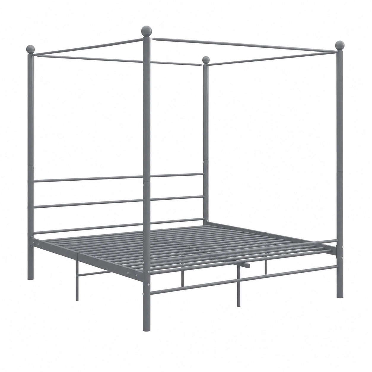 Cama con Dosel de Metal Gris 200x200 cm para Dormitorio Matrimonial - Robusta y Duradera