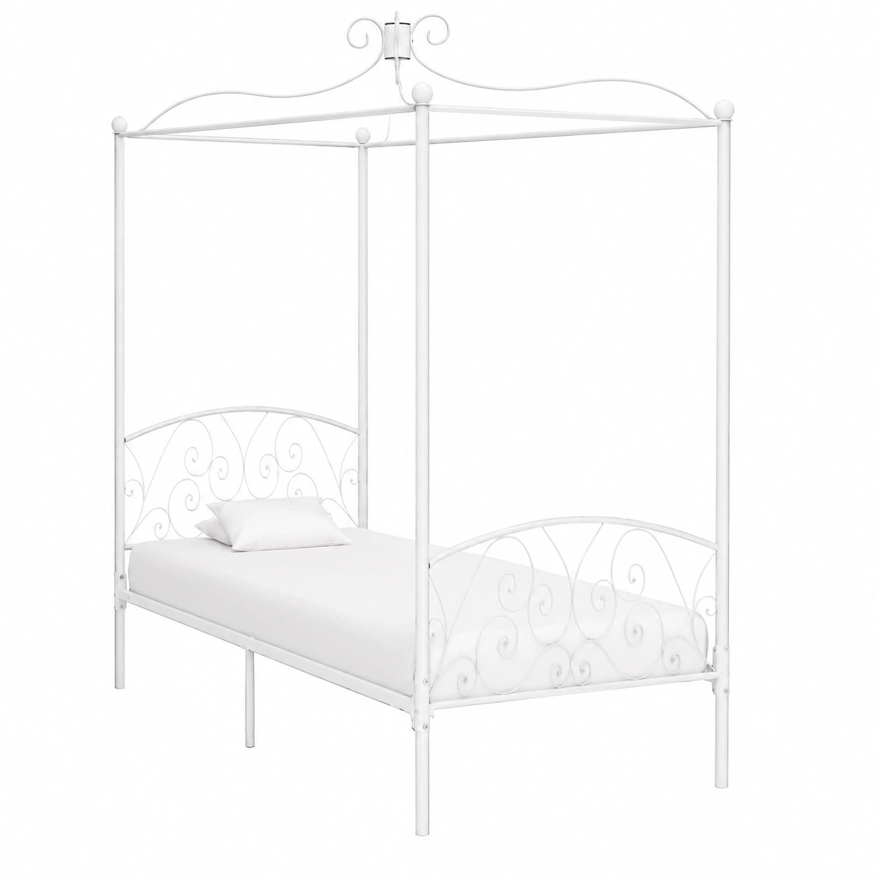 Estructura de Cama con Dosel de Metal Blanco 90x200 cm para Dormitorio