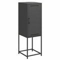 Armario alto industrial de acero negro con compartimentos, práctico para salón y cocina