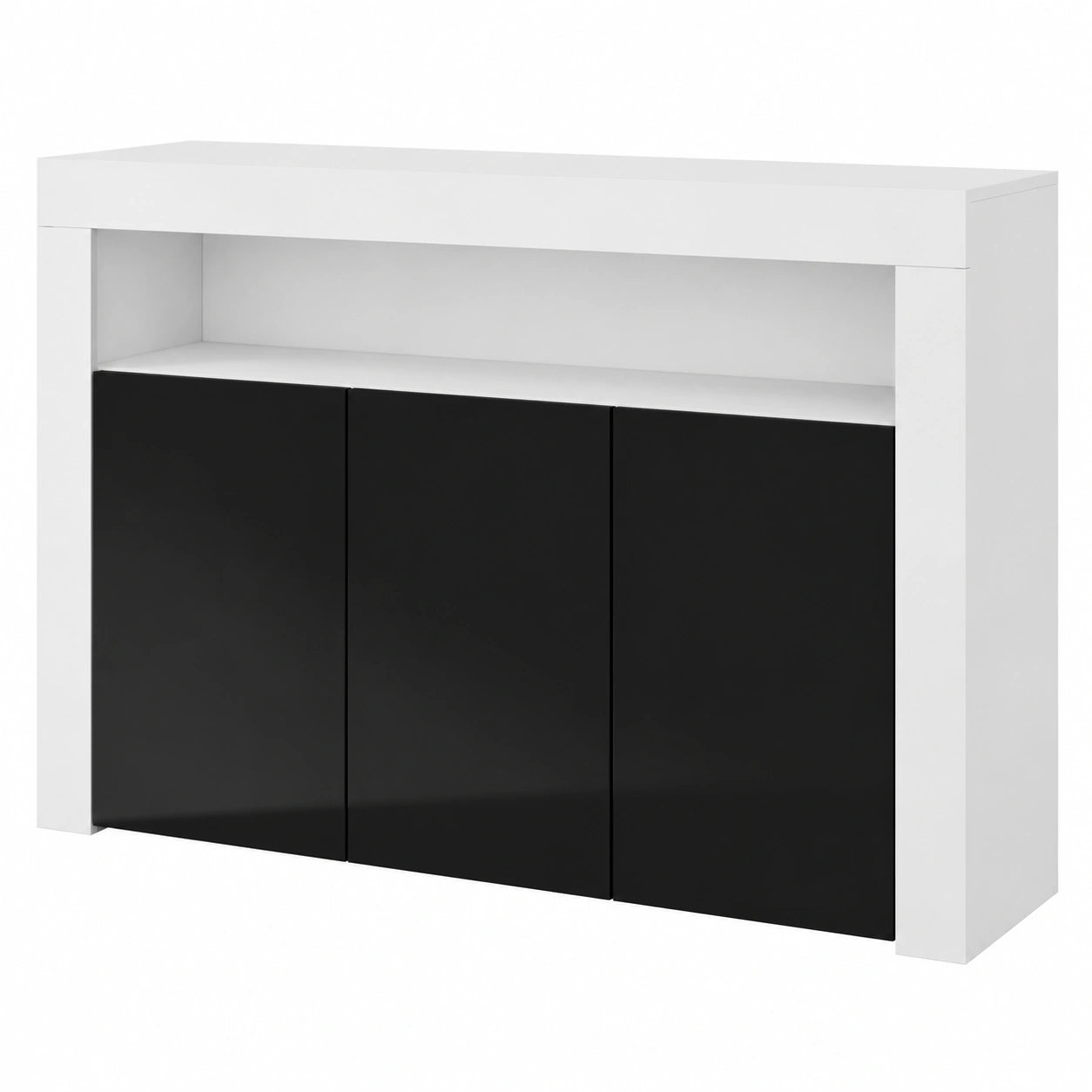 Aparador Moderno con LED para Salón Comedor, 3 Puertas, Blanco y Negro