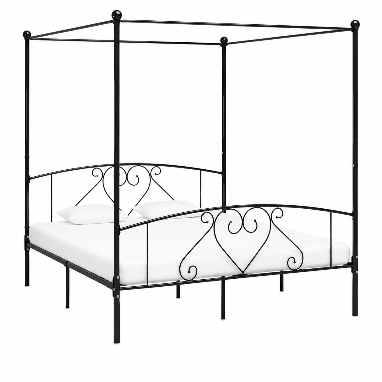 Cama con Dosel de Metal Negro 180x200 cm para Dormitorio Moderno