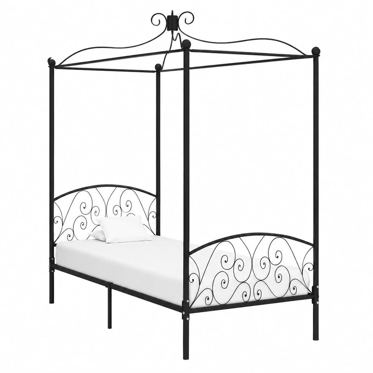 Cama con Dosel de Metal Negra 90x200 cm para Dormitorio