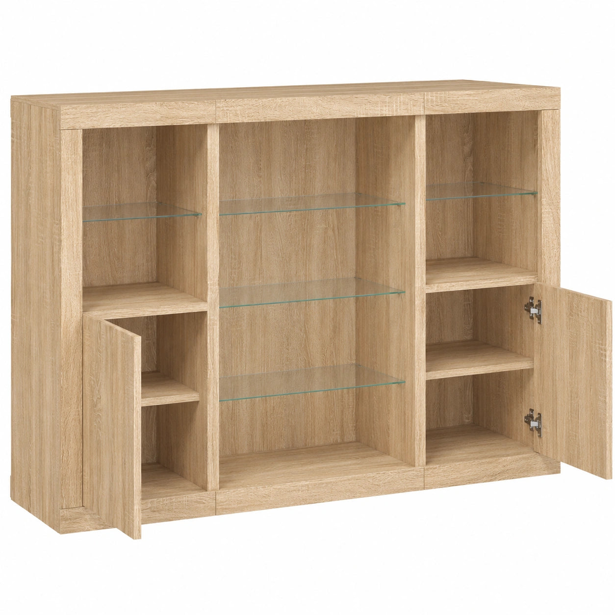 Aparador de Roble Sonoma con Luces LED, Mueble Buffet de Almacenamiento, Ideal para Salón y Comedor