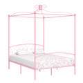 Cama con dosel de metal rosa 140x200 cm, estructura elegante y moderna para dormitorio, plataforma estable sin colchón