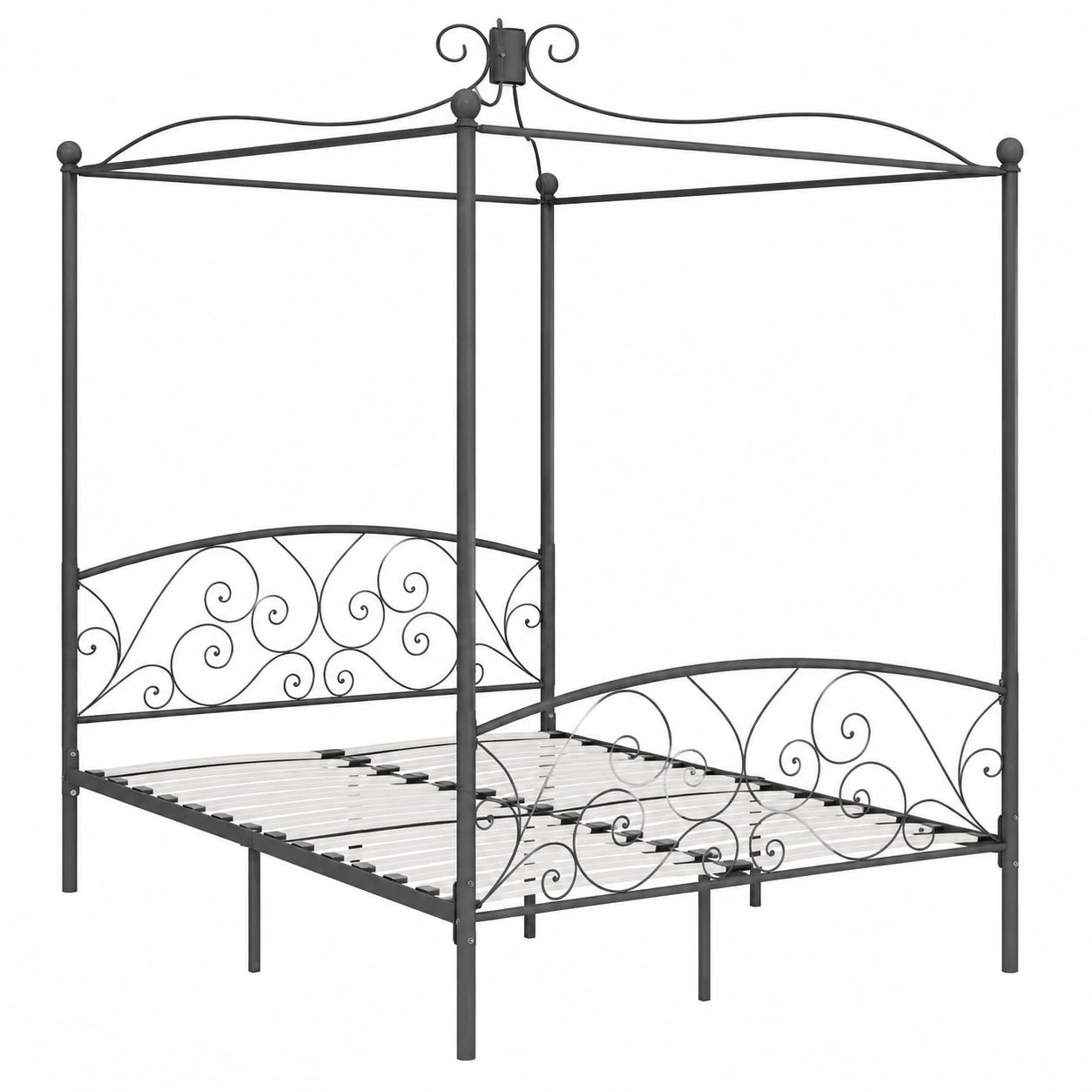 Cama con Dosel Tapizada con Cabecero Curvado de Metal Gris 120x200 cm