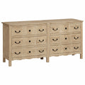 Buffet de mango macizo rústico 200x40x90 cm, 6 cajones, blanco envejecido, salón/comedor