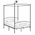 Estructura de cama con dosel de metal gris 120x200 cm, somier y diseño elegante para dormitorio