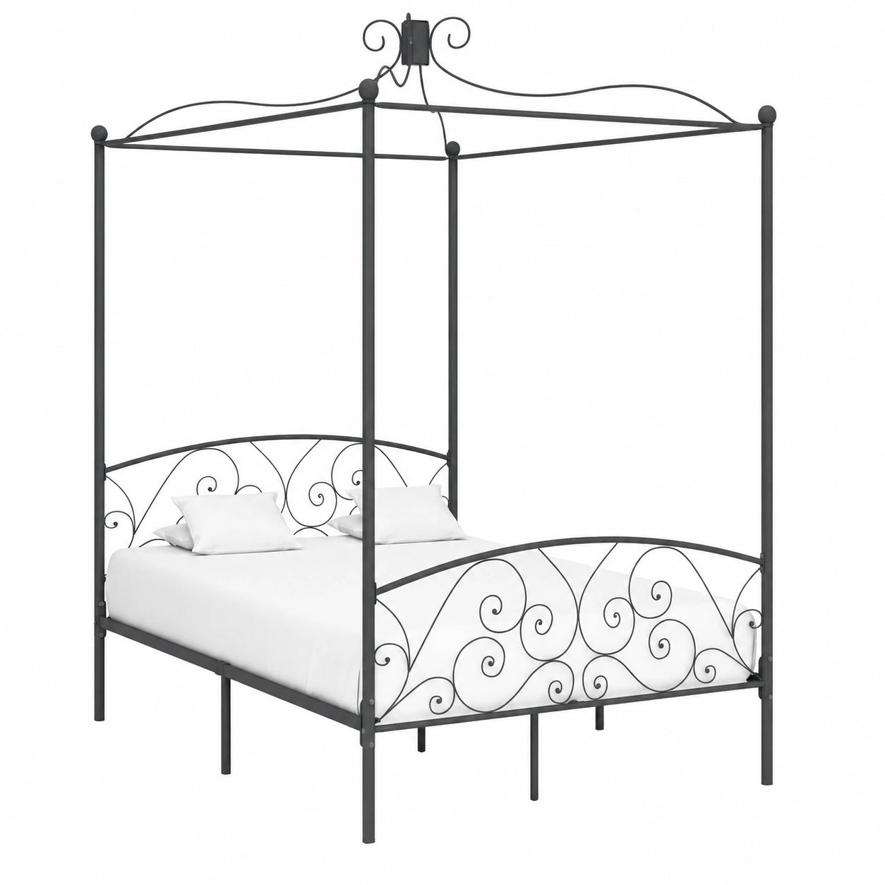 Estructura de cama con dosel de metal gris 120x200 cm, somier y diseño elegante para dormitorio