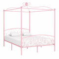 Cama con dosel de metal rosa 180x200 cm, diseño elegante y robusto