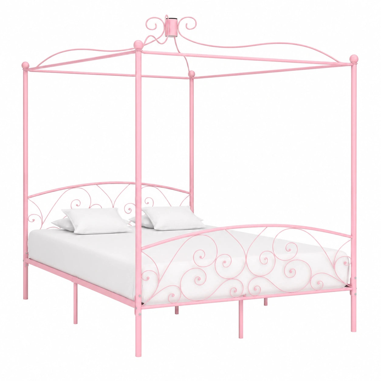 Cama con dosel de metal rosa 180x200 cm, diseño elegante y robusto
