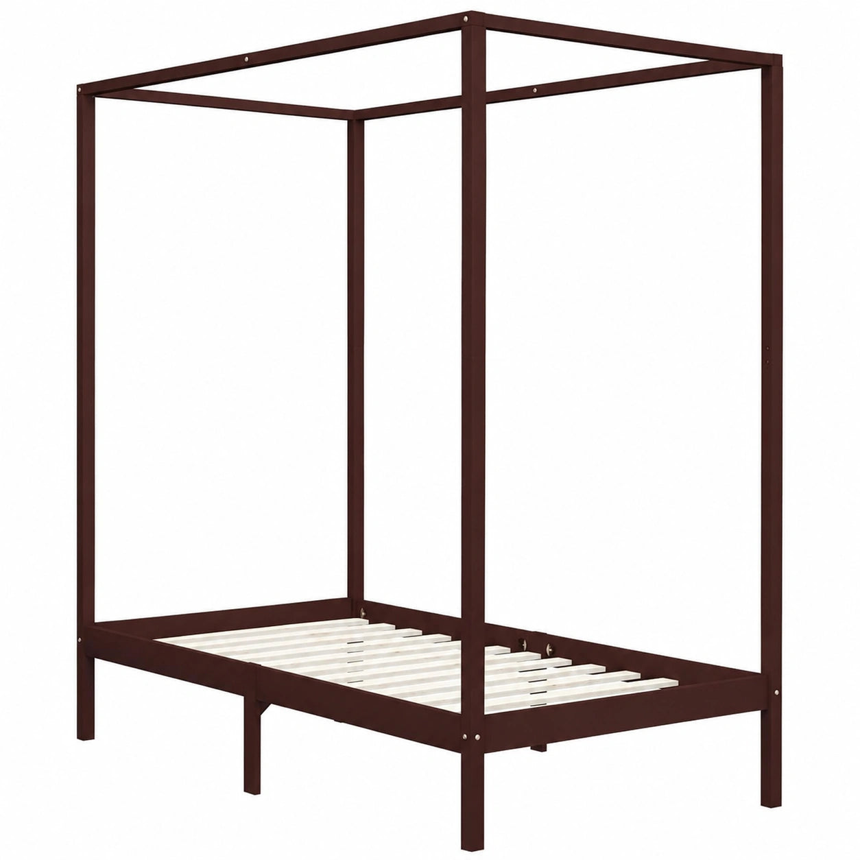 Cama con Dosel de Madera Maciza de Pino, Marrón Oscuro, 90x200 cm para Dormitorio o Habitación de Invitados