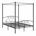 Cama de Metal Negro con Dosel 140x200 cm, Estructura Sólida con Almacenamiento