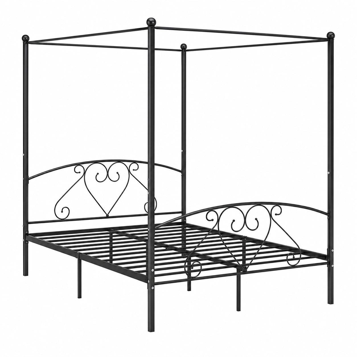 Cama de Metal Negro con Dosel 140x200 cm, Estructura Sólida con Almacenamiento