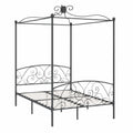 Cama con Dosel de Metal Gris 160x200 cm para Dormitorio