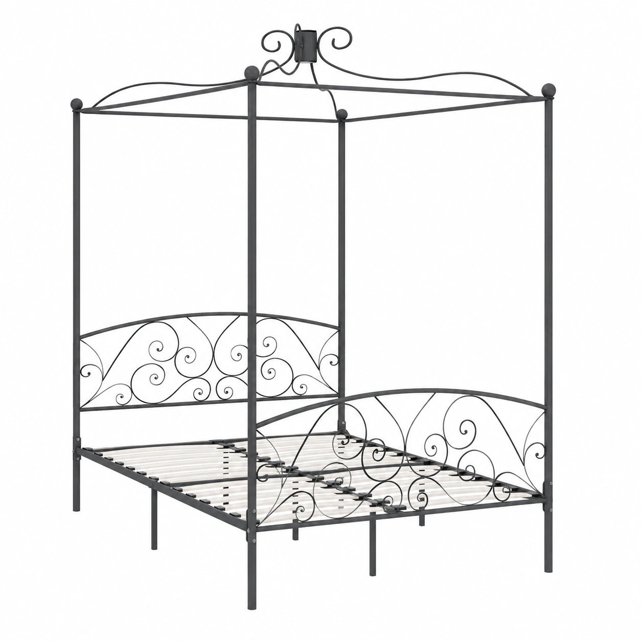 Cama con Dosel de Metal Gris 160x200 cm para Dormitorio