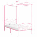 Estructura de Cama con Dosel Rosa de Metal, para Dormitorio 90 x 200 cm