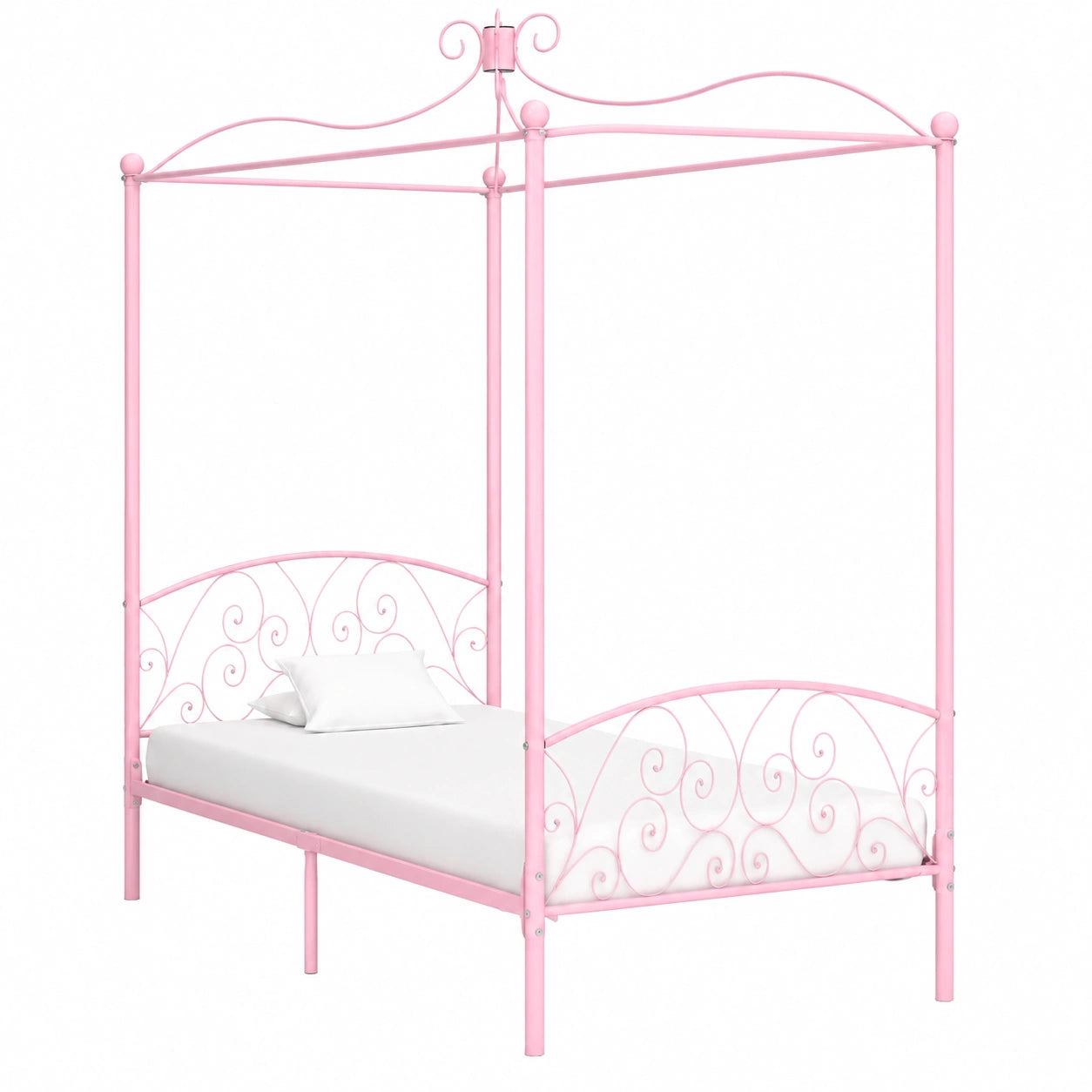 Estructura de Cama con Dosel Rosa de Metal, para Dormitorio 90 x 200 cm