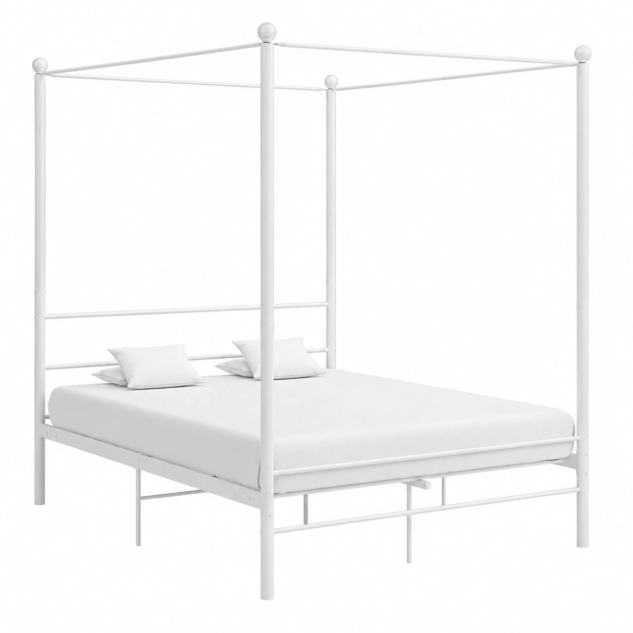 Estructura de Cama con Dosel de Metal Blanco 160x200 cm, Ideal para Dormitorio Juvenil