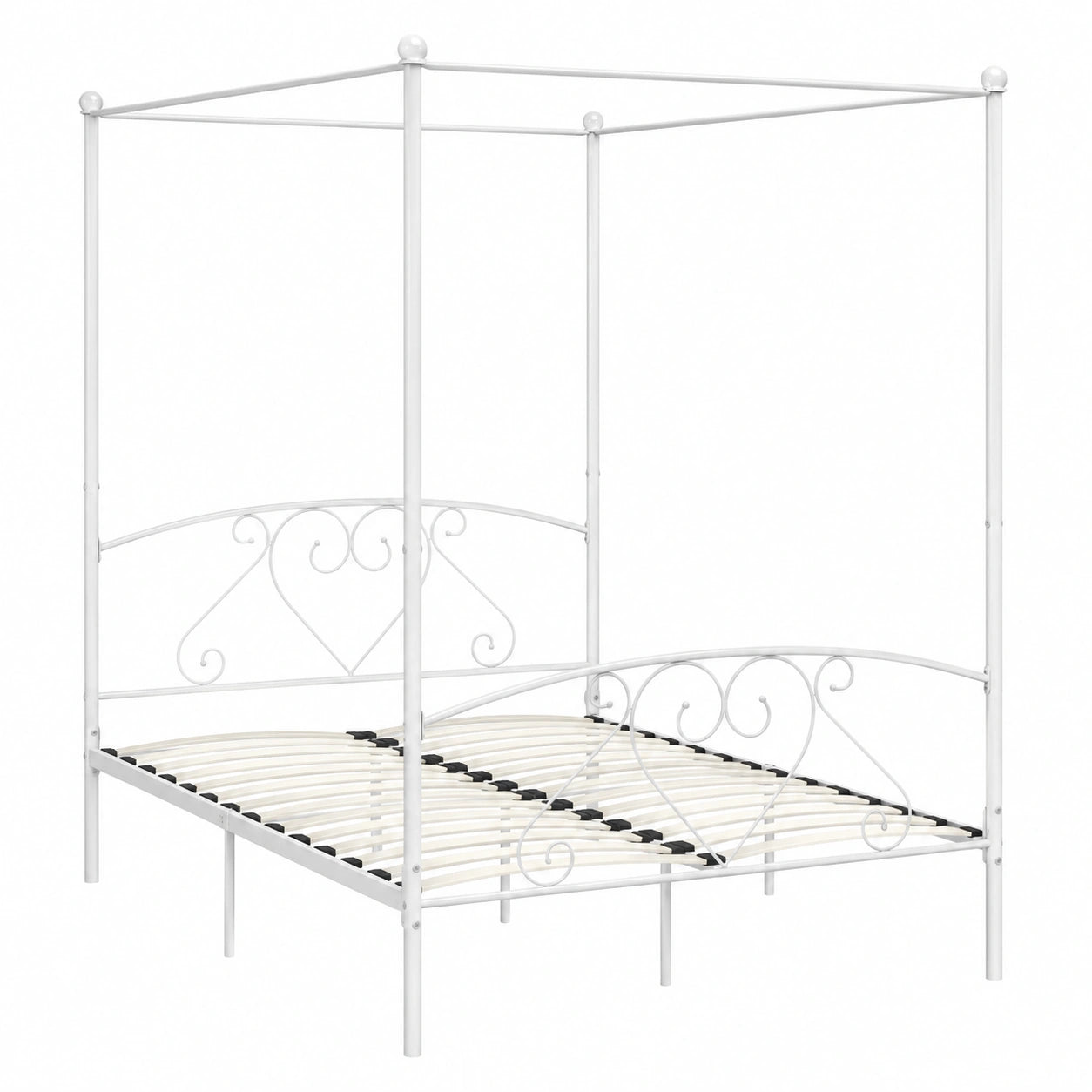 Cama Doble con Dosel de Metal Blanco 140x200 cm para Dormitorio Moderno