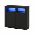 Mueble Aparador Moderno de Madera Negro con Iluminación LED y Conexión USB, 80x35x75 cm