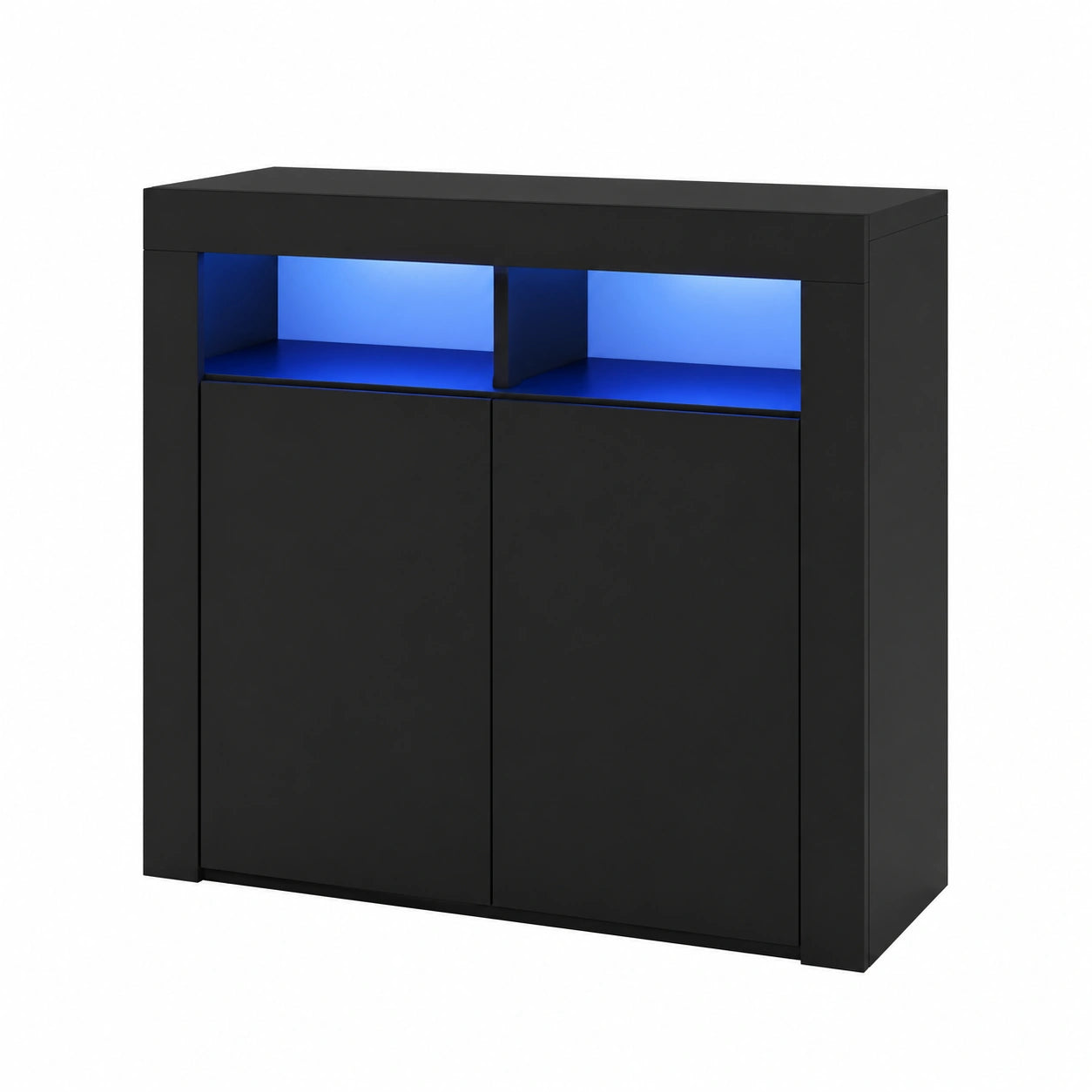 Mueble Aparador Moderno de Madera Negro con Iluminación LED y Conexión USB, 80x35x75 cm