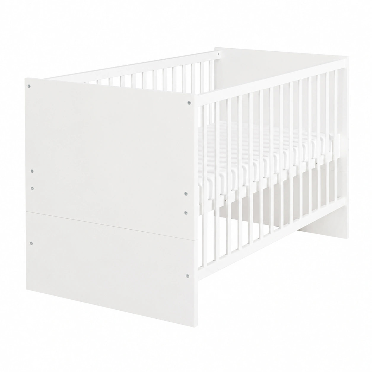 Cuna Evolutiva 70x140 cm Anton - Convertible en Cama para Niños - Altura Ajustable - Incluye Barras Removibles - Madera Blanca Lacada