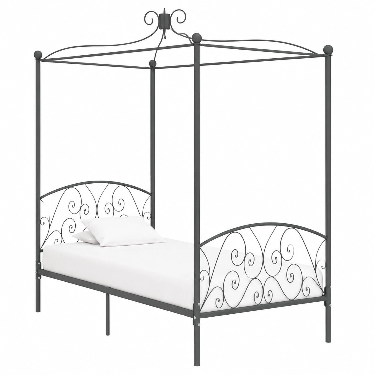 INLIFE Cama con Dosel de Metal Gris 100x200 cm, Muebles Duraderos