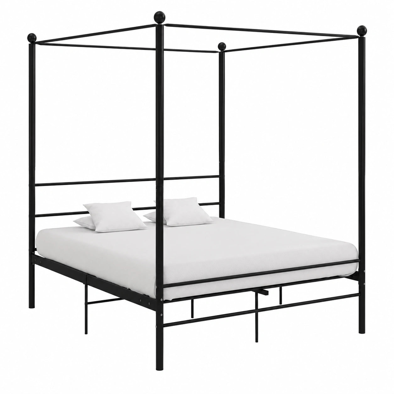 Cama con Dosel de Metal Negro 200x200 cm, Estructura Doble para Dormitorio