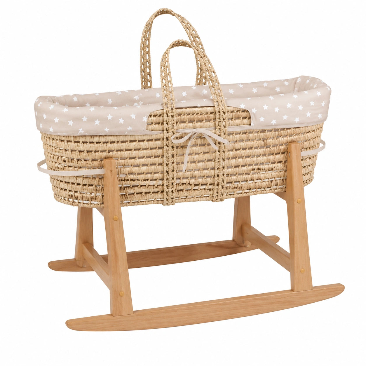 Cuna Moisés de Mimbre Natural para Bebé con Base de Madera - Artesanía Nórdica con Colchón Beige Incluido