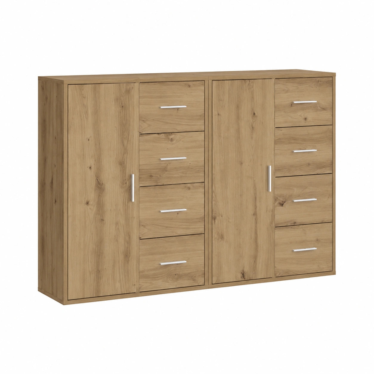 Aparador Moderno de Roble con 8 Cajones y 2 Puertas, 60x31x84 cm, Almacenamiento para Comedor y Salón