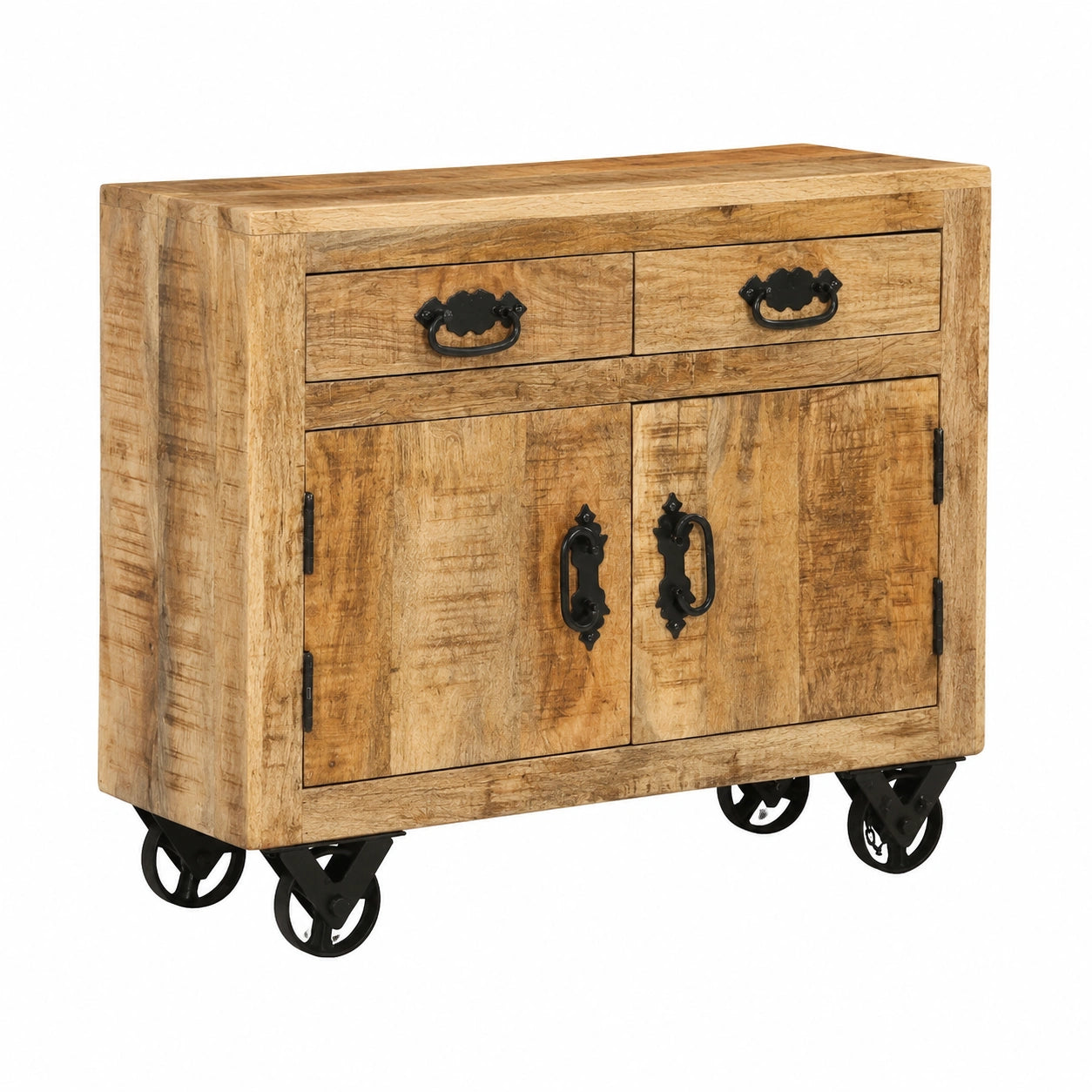 Aparador de Madera de Mango con Ruedas, 80x30x65 cm, Almacenamiento para Salón y Comedor