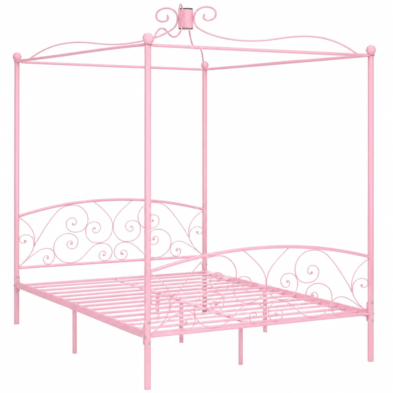 Estructura de Cama con Dosel de Metal Rosa 180x200 cm, Somier y Sofá Cama