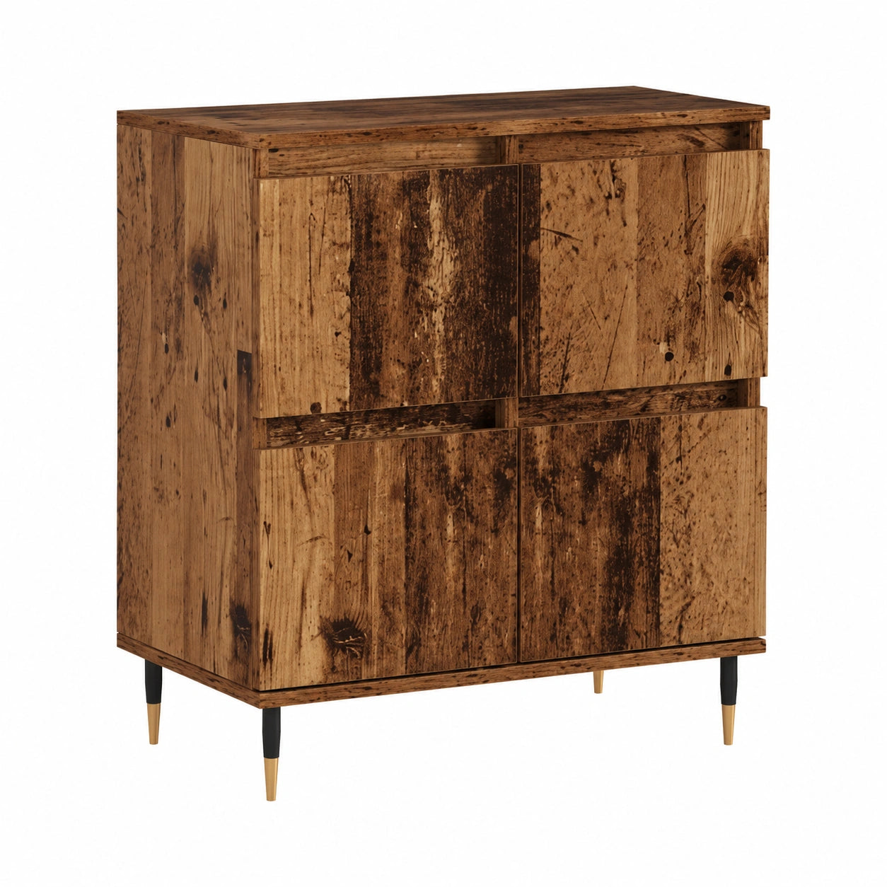 Aparador de madera reciclada con 4 puertas, 60x35x70 cm, amplio almacenamiento para salón y comedor
