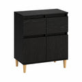 Aparador moderno de roble negro con cajón y puertas, 60 x 35 x 70 cm, ideal para salón y comedor