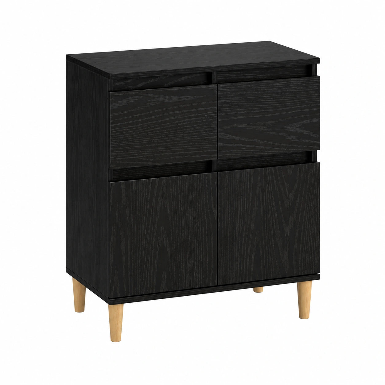 Aparador moderno de roble negro con cajón y puertas, 60 x 35 x 70 cm, ideal para salón y comedor