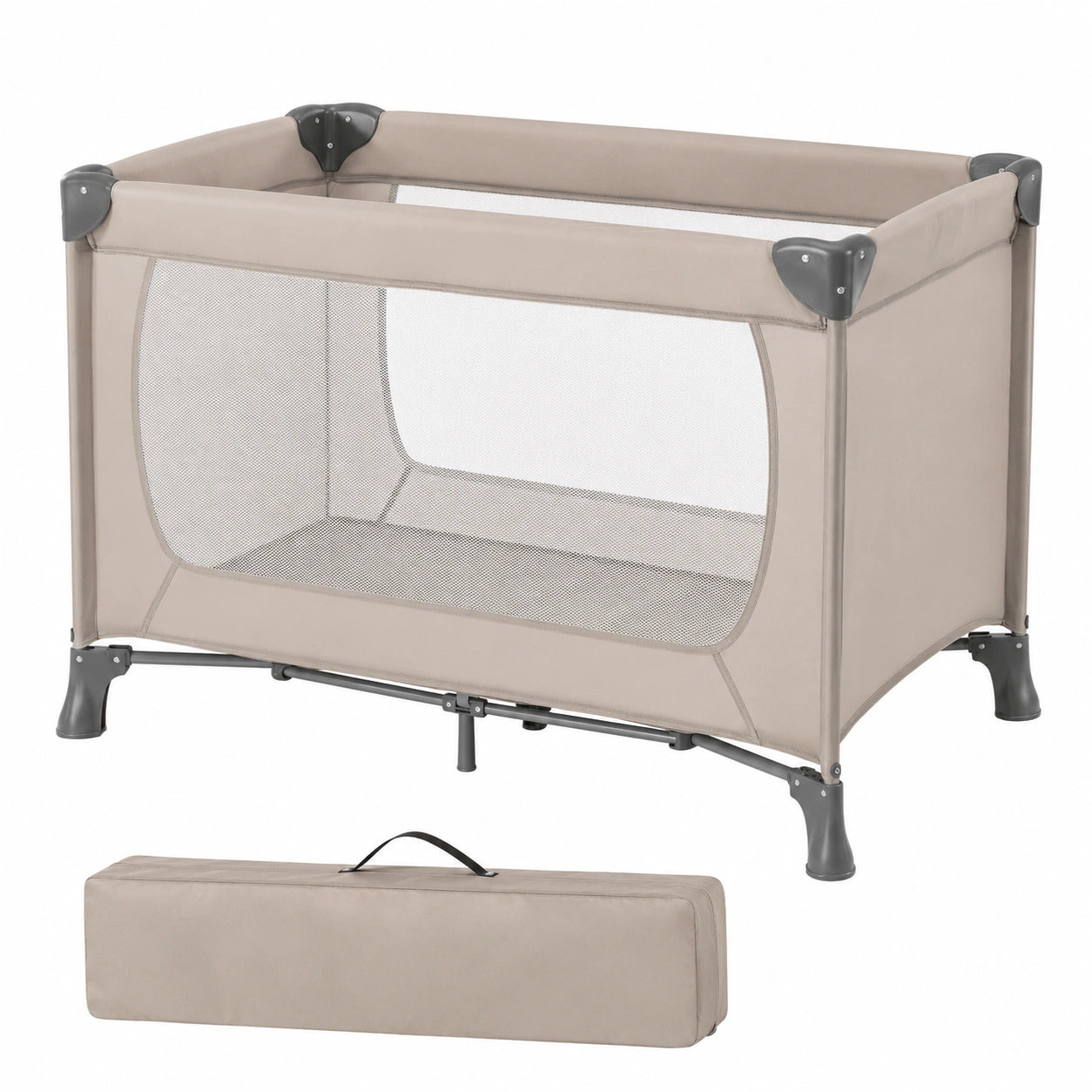 Cuna de Viaje para Niños hauck Dream N Play, Plegable y Compacta, Desde el Nacimiento hasta 15 kg, con Bolsa de Transporte y Base Plegable, Superficie de 120 x 60 cm (Beige)