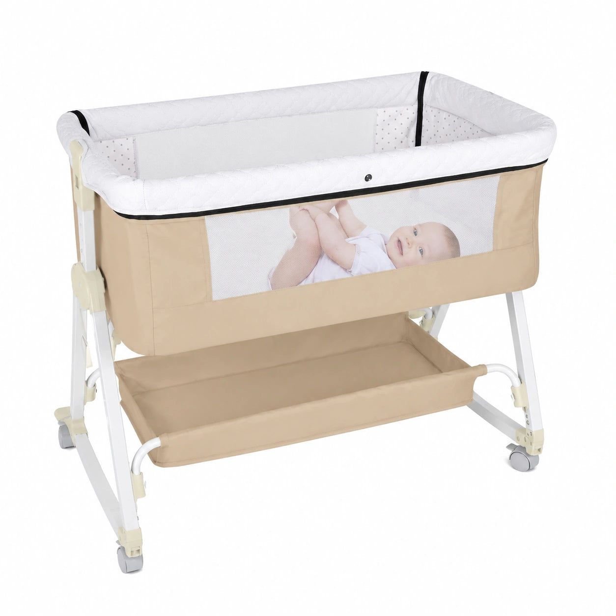 Cuna Bebé y Moisés 2 en 1, Ajustable y Reclinable, 0-36 Meses, 6 Alturas, Colchón Grande, Deslizable y Plegable, Blanco