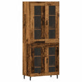 Aparador vintage de madera y cristal con almacenamiento para salón y comedor, set de 2 unidades, 69,5 x 34 x 180 cm