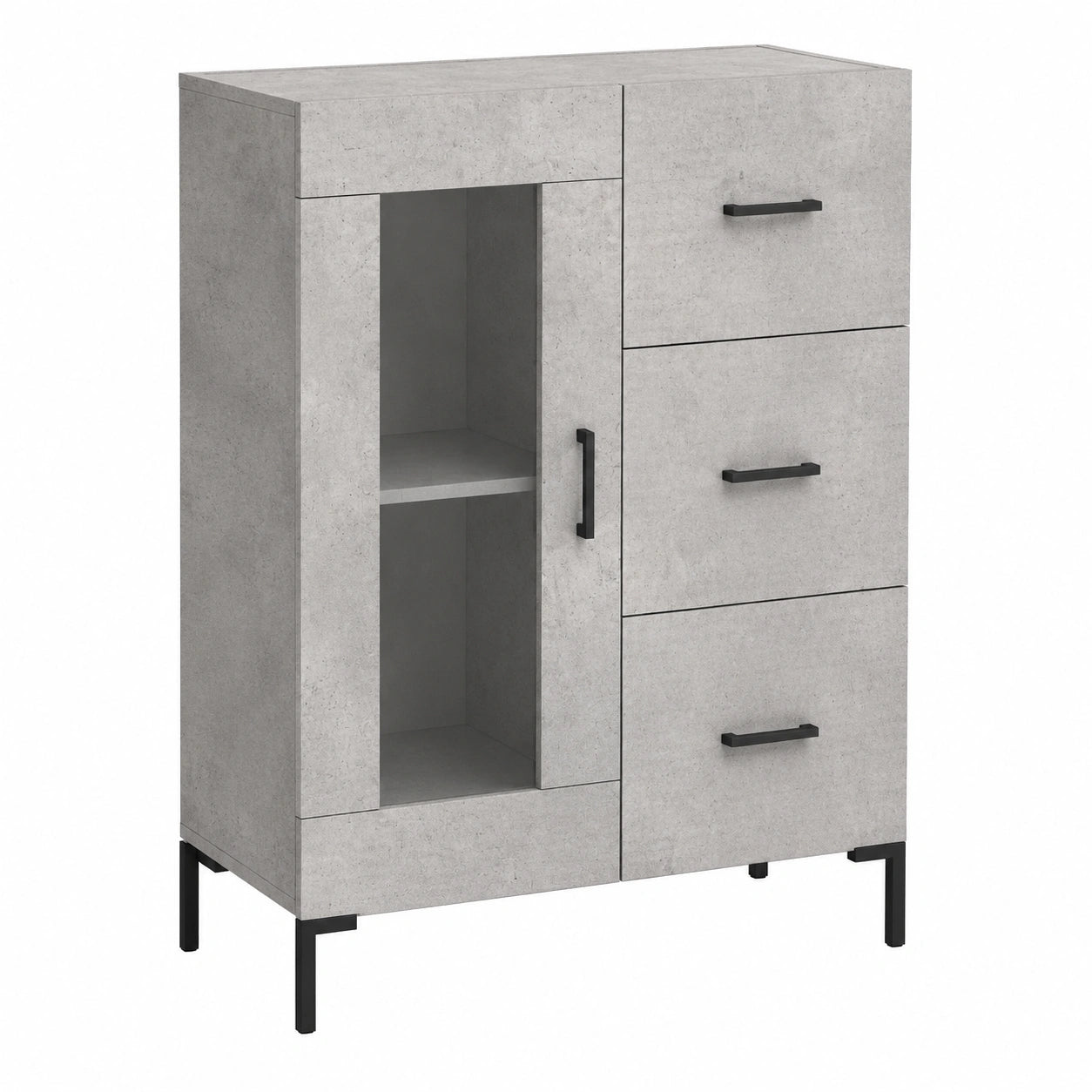 Aparador de Madera Gris con Patas Metálicas, Armario Buffet de Almacenamiento, Ideal para Salón y Cocina