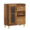 Aparador de madera reciclada con puerta de cristal y cajón 70x35x90 cm, mueble moderno para salón y comedor